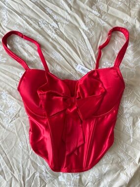 Adore Me Red Satin Bustier Chemise with Bow Detail